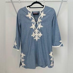 Denim blue, embroidered beach over up!